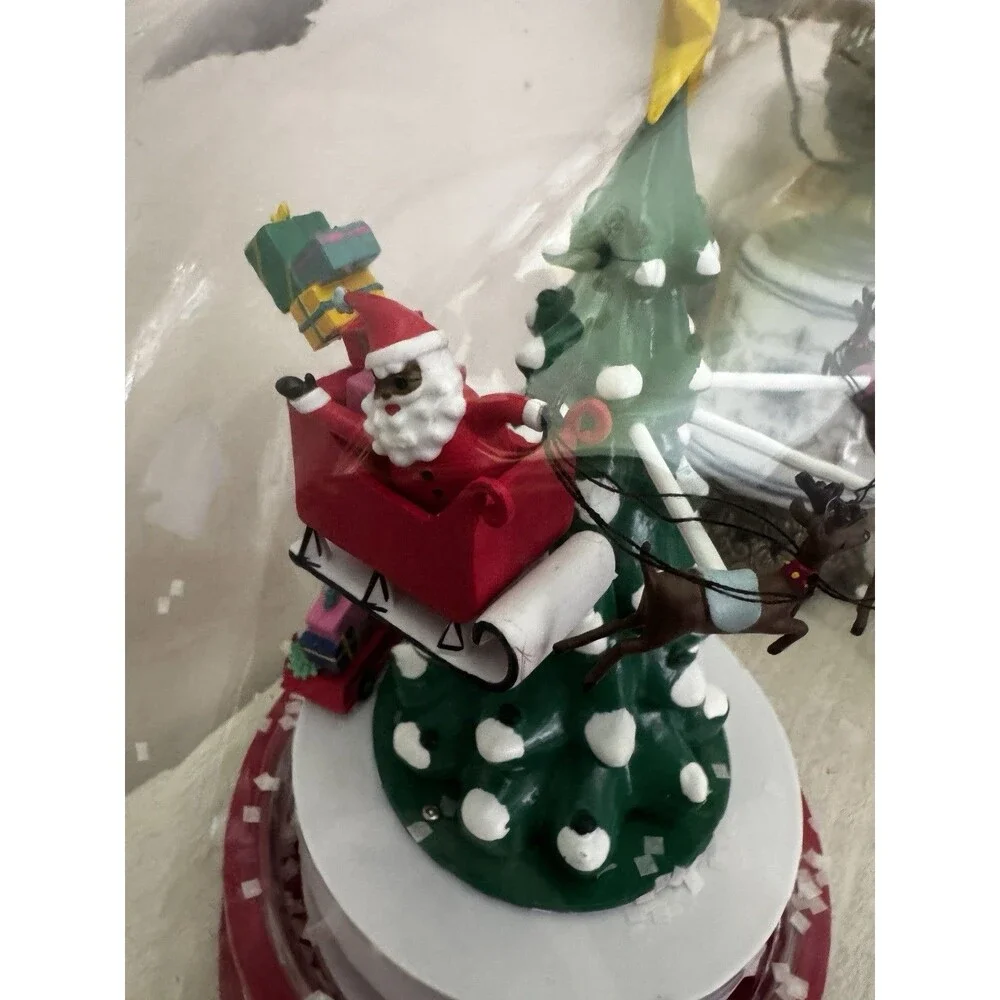 Gemmy Animated Musical Black Santa Sleigh Snow Globe Tree Lights Work Teste